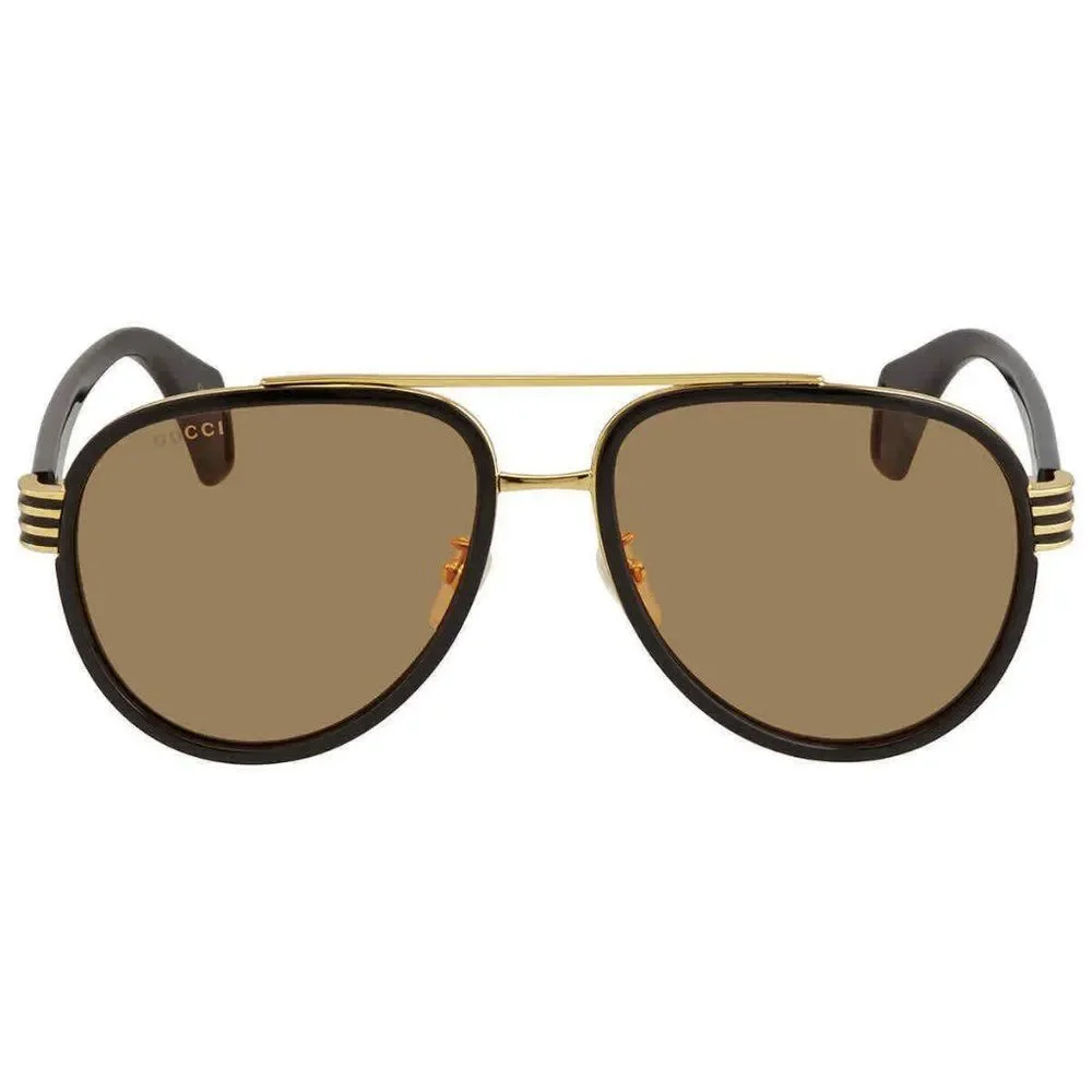 NEW Gucci Black and Gold Aviator Men's Sunglasses